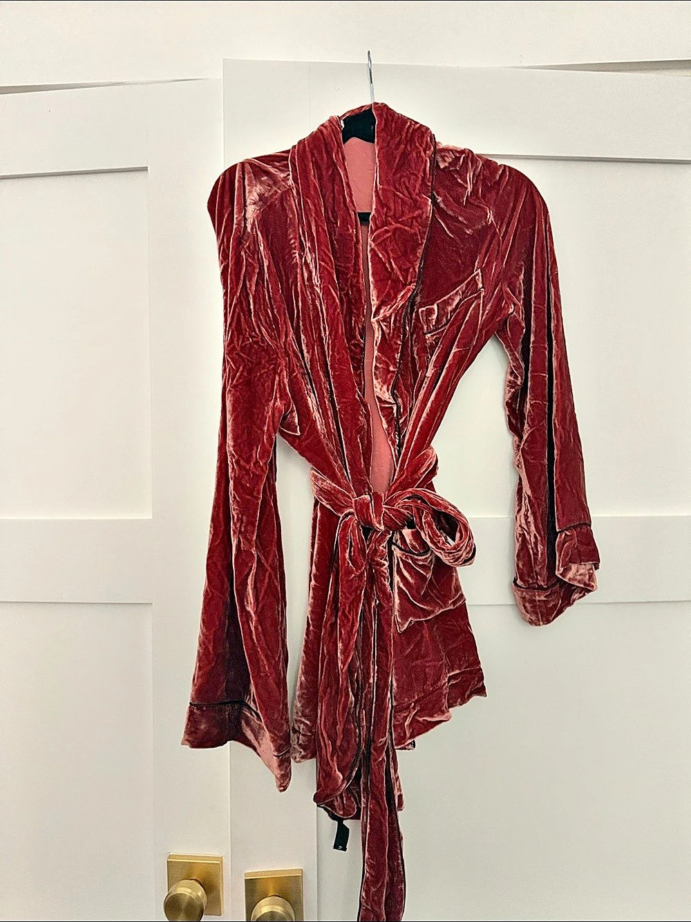 Deep Rasberry Velvet Wrap smoking Jacket